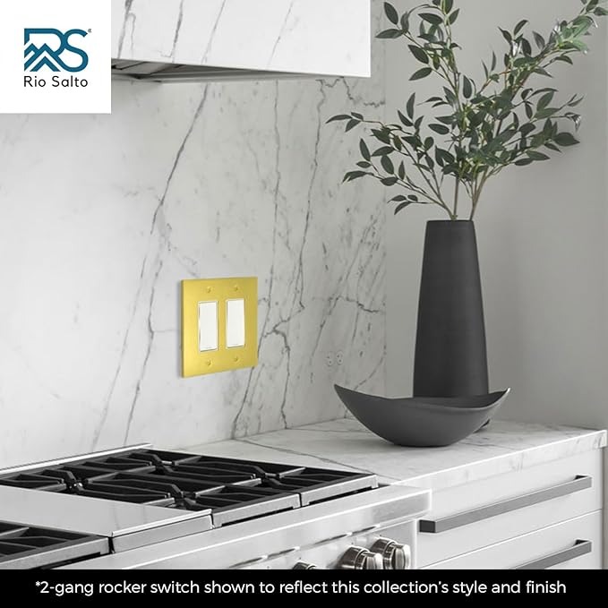 Rio Salto Modern Metal Vibrant Yellow Gold Wall Outlet Cover or Light Switch Cover Rocker Decora Electrical Switch Covers Decorator Plug Wall Plate MIDSIZE Covers Gold (Rocker 1-Gang)