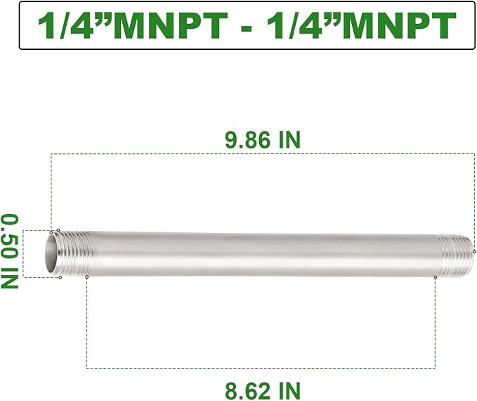 TAISHER 2Pcs Stainless Steel Pipe Fittings, 1/4" NPT x 1/4" NPT Male Threaded, 10" Length Nipple Cast Pipe