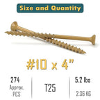 WELLOCKS Deck Screws, Wood Screws, Tan, Superior Rust Resistant, Epoxy Coated, Above 1000 Hour Salt Spray Coating T25 Torx Star Bit Included for Outdoor Wood Fence (5.2LBS Tan, #10×4")