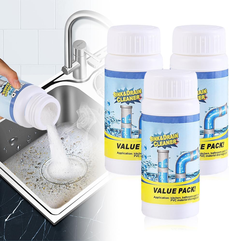 Sink and Drain Cleaner, 2026 New Sink Drain Cleaning Powder, Multi-functional Pipe Unclogging Solution for Kitchen and Bathroom, Fast Acting Clog Remover for Home Users (3pcs)