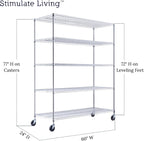 60"x24"x72" PRIME HEAVY DUTY Chrome 5-Tier Wire Shelving NSF 3000 LBS MAX Capacity Storage Rack for Commercial, School, Home, Garage, Warehouse, Industrial, and Hospital Uses (with Wheels)