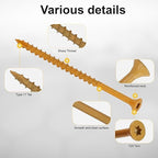 Wood Screws #10 x 3-1/2’’, T25 Star Torx Drive Flat Head Deck Screws, Tan, 58Pcs (1lb)