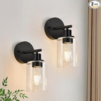Set of 2 Wall Sconces for Bathroom,Black Modern Vanity Lights with Clear Glass Shade,Bathroom Wall Lamp for Mirror Kitchen Living Room Hallway Cabinet Porch