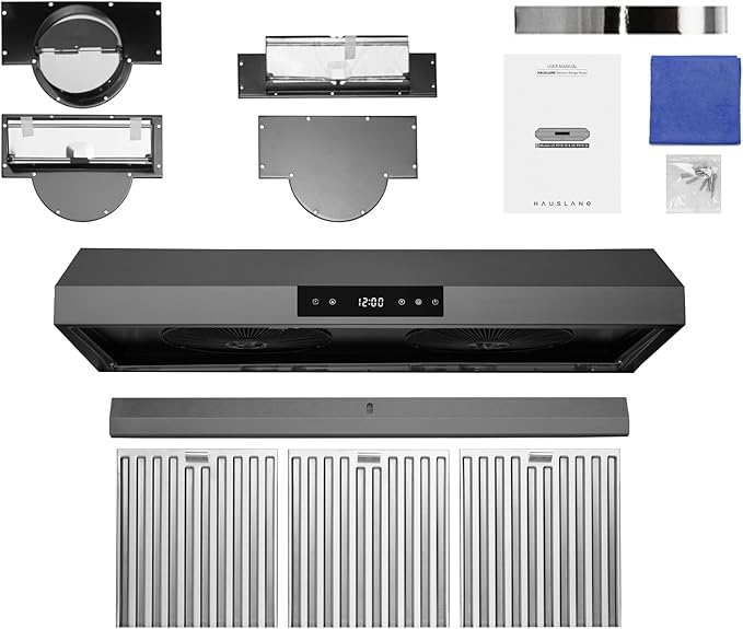 Hauslane Range Hood 36 Inch Under Cabinet Range Hood Black Stainless Steel Hood Vent Hood 36 Inches, Stove Vent Hood for Kitchen, Kitchen Vent Hoods 36 Inch with LED Chef Series PS18