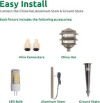 Lumina Lighting® Low Voltage Landscape Lighting Cast-Aluminum Pagoda Path and Area Light Warm White 4W G4 LED Bulb and ABS Ground Stake Included for Yard Walkway Lawn PAL0103-BZLED6 (Bronze, 6-Pack)