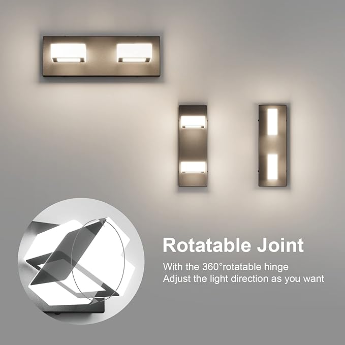 Ralbay Modern Vanity Light - 2 Light Acrylic Matte Black Bathroom Lighting Fixture with LED, Natural White Light (4500K)