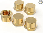 GASHER 1/4"NPT Brass Pipe Cap, NPT Female Thread Socket Pipe End Cap Plugs Fitting 15PCS
