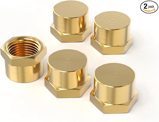 GASHER 1/4"NPT Brass Pipe Cap, NPT Female Thread Socket Pipe End Cap Plugs Fitting 2PCS