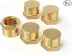 GASHER 1/4"NPT Brass Pipe Cap, NPT Female Thread Socket Pipe End Cap Plugs Fitting 5PCS