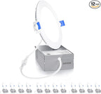 Ensenior 12 Pack 6 Inch LED Recessed Ceiling Light, Dimmable, 5000K Daylight, 1050LM 12W 120V, High Brightness Canless Wafer Downlight - ETL&FCC&IC