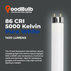 GoodBulb 17-Watt 24 Inch T8 Fluorescent Light Bulb 5000K Daylight White Light Medium Bi-Pin Base 1400 Lumens 86 CRI 36000 Life Hours Instant/Programmed Start Pack of 25