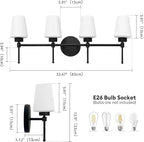 New Bathroom Vanity Light Fixtures 3 Lights Brushed Brass Glass Shade Modern Wall Bar Sconce Over Mirror (Brushed Black, 4T)