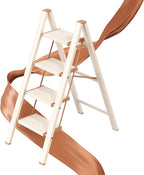 GameGem 4 Step Ladder, Folding Step Stool with Wider Pedal, Anti-Slip Feet & Non Slip Stripes, Aluminum Sturdy Material, 300Lbs Capacity, Elegant Look of Cream Chocolate Better Matches Your Home