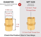 Brass Coupling 1/2 Inch NPT Female x 1/2 Inch NPT Female Hex Head Pipe Fitting, (Pack of 2), Compressor connector, fnpt to fnpt Coupler, Air Hose Adapter Brass Fittings, Thread 0.75" ID to 0.75" ID