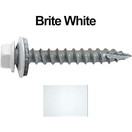 #14 Metal ROOFING SCREWS: (250) Screws x 1-1/2" BRITE WHITE Hex Washer Head Sheet Metal Roof Screw. Self starting/tapping EPDM washer. Colored head for corrugated roofing