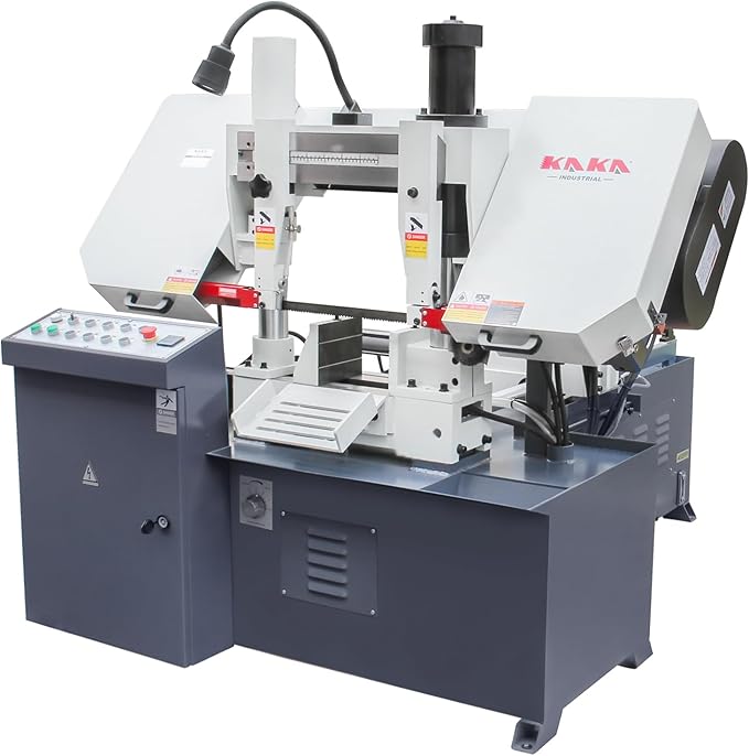 KAKA Industrial Double Column Band Saw 11 Inch Capacity Hydraulic Downfeed Variable Speed Automatic Horizontal Bandsaw for Metal Cutting 220V 3PH TBK-11B