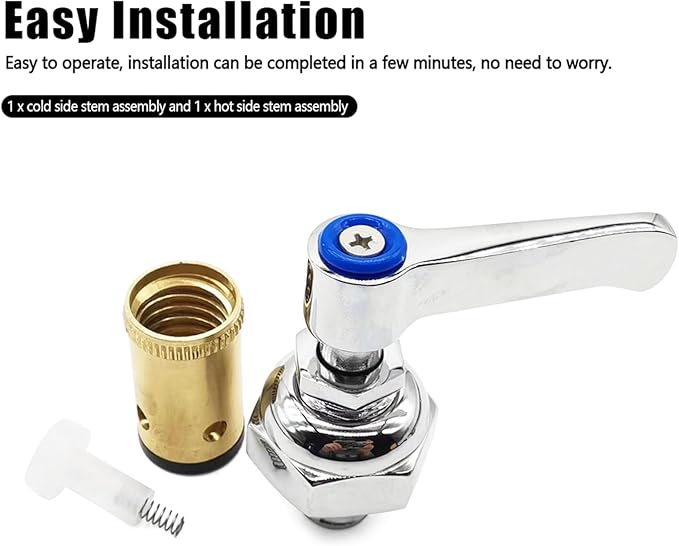 Handle Stem Assembly Hot & Cold Compatible with T&S Brass Faucets Replace 002714-40 002713-40 Spindle Assembly for Eterna Valve Replacement