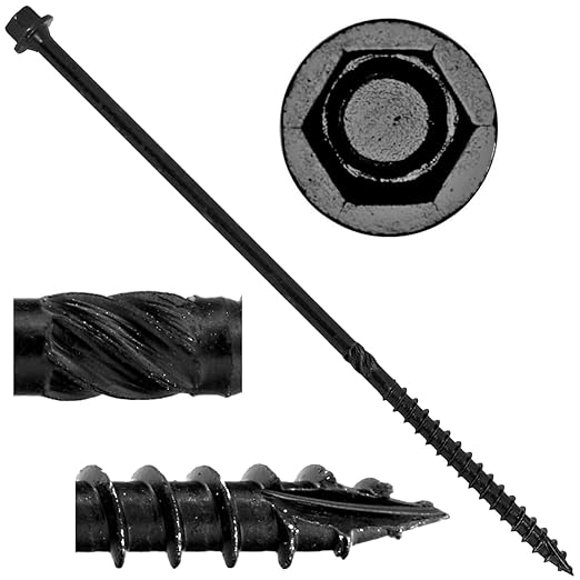 Jake Sales #14 X 7 Heavy Duty Black Timber/Log/Landscaping Wood Screws - Exterior Coated Heavy Duty Screws - Pounds ~82 Screws