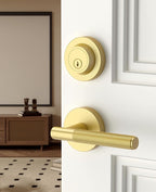 Asidrama Premium Brushed Gold Zinc-Alloy Front Door Lock Set: Double Cylinder Deadbolt, Heavy Duty Security Handleset for Left/Right Exterior Doors, Universal Entry Locks (2 Pack)