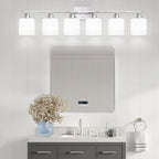 Brushed Nickel Vanity Light for Large Mirror, 6 Light Bathroom Lighting Fixtures Over Mirror with Milky White Frosted Glass Shades, 38 inch Bathroom Light for Mirrors, E26 Socket