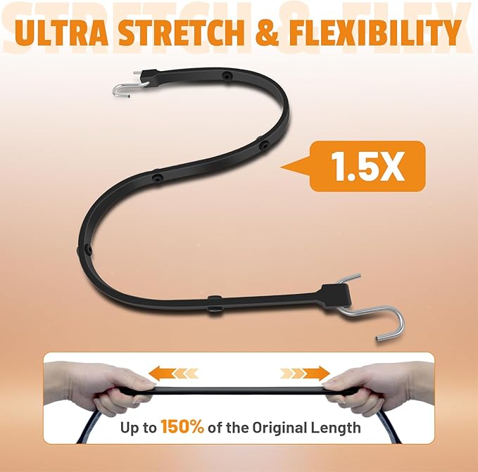 Adjustable 31" Rubber Bungee Cords with Hooks, EPDM Bungee Cord with 150% Max Stretch, Heavy Duty Bungee Straps for Securing Tarps, Canvases, Cargo, Motorcycle, Weatherproof, Pack of 10