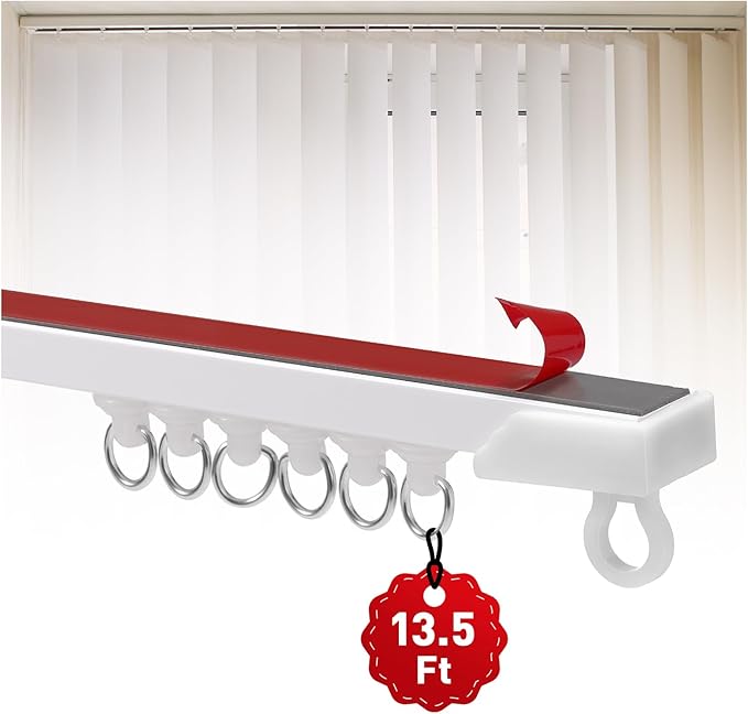 13.5FT Self Adhesive Ceiling Curtain Track No Drill, Curtain Track Ceiling/Wall Mount, Unbendable & Cuttable Track Curtain Rod for RV, Windows, Living Room, Bedroom