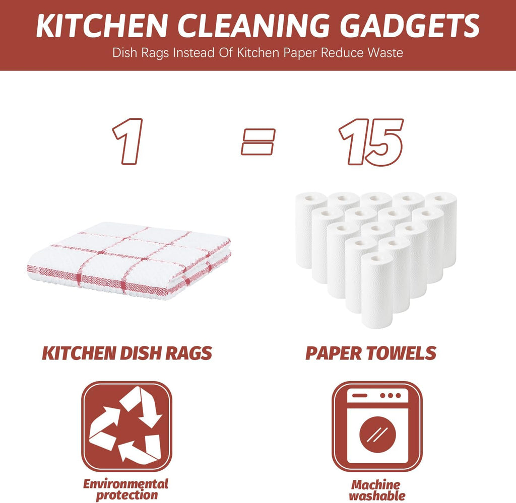 Nialnant 8 Pack Dish Cloths for Washing Dishes, 100% Cotton Reusable Cleaning Rag, Quick Drying Dish Towels for Kitchen,12x12 Inches, Red