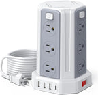 Power Strip Surge Protector, 10 Ft Extension Cord with 12 AC Multiple Outlets 4 USB (1 USB C), SMALLRT Power Tower Desktop Charging Station (White, 10 FT)