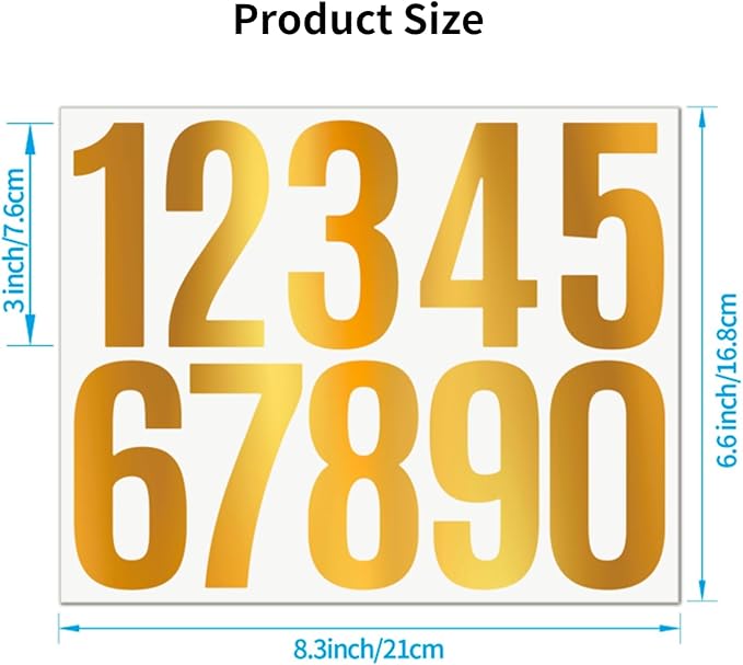 10 Sheets Vinyl House Numbers for Mailbox,3 inch Waterproof Mailbox Numbers Sticker,Self-Adhesive Number Stickers for Mailbox,Cars,Boats,Window,Apartment Door Address Number (Gold, 3 inch)
