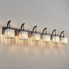 Crystal Vanity Lights 6-Light Black Bathroom Vanity Lights Modern Crystal Bathroom Light Fixtures Over Mirror 51.18" Long Vanity Light for Bathroom