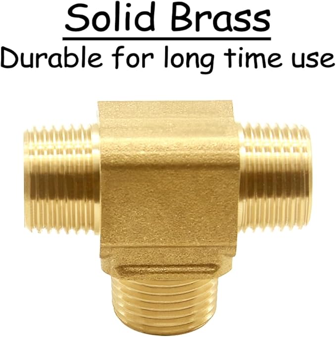 2PCS 3/8 Inch Brass Tee Pipe Fitting 3/8" NPT Male x 3/8" NPT Male x 3/8" NPT Male for Water/Oil/Gas