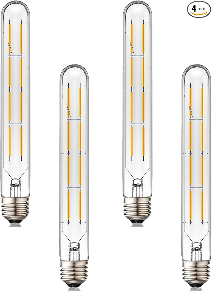 T10 Led Long Bulbs,8W Dimmable Tubular Bulb,75 Watt Equivalent,E26 Edison Style Vintage LED Filament Light Bulb,3000K Soft White,8.9in(225mm),4-Pack.