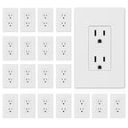 ELEGRP Matte White Standard Decorator Electrical Wall Receptacle Outlet, 15A 125V, 2 Pole 3 Wire, Non-Tamper Resistant, NEMA 5-15R, Self-Grounding, Mid Wall Plate Included, UL Listed (20 Pack)