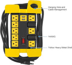 Heavy Duty Power Strip with USB, Workshop 8 Outlet Surge Protector 2700 Joules, Industrial Metal 15Amp Power Strip, 10 FT Extension Cord and Wide Spaced Black.