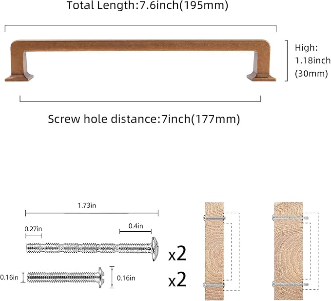 COTYKILEY 6 Pack 7 Inch(177mm) Antique Brass Kitchen Cabinet Handles and Pulls - Vintage Drawer Handles in Aged Gold Bronze Finish