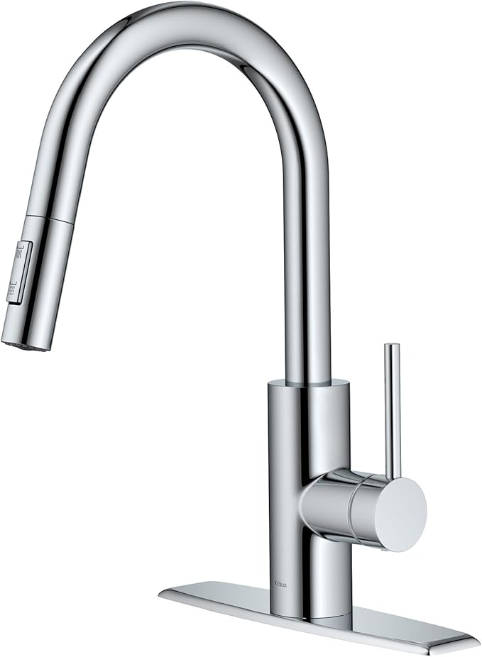 KRAUS Oletto Single Handle Pull Down Kitchen Faucet with QuickDock Top Mount Installation Assembly in Chrome, KPF-2620CH