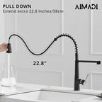 AIMADI Touchless Kitchen Faucet with Pull Down Sprayer, Sensor Smart Hands-Free Single Handle Spring Matte Black Kitchen Faucets, Motion Sensor Sink Faucet with Pull Out Sprayer