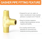 GASHER 2PCS Brass 3 Way, 1/4" x 1/4" x 1/4" NPT Male Tee Pipe Fittings