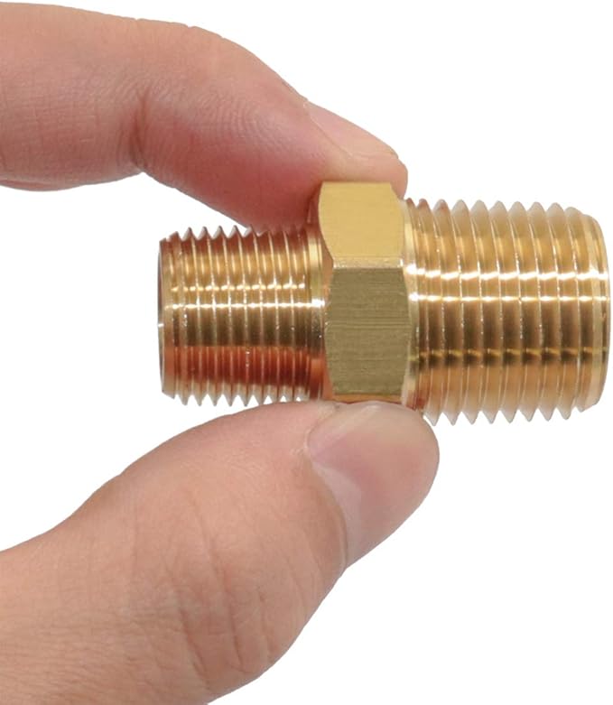 KOOTANS 1/2 NPT x 3/8 NPT Male Solid Brass Hex Nipples, Heavy Brass Pipe Adapter Fittings Reducing Nipple Connectors 4Pieces