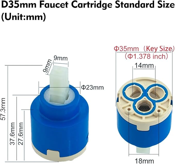 35mm Faucet Cartridge, CUPC Certified, Single Handle Kitchen Basin Shower Faucet Parts, Bathroom Ceramic Faucet Valve, Replaces Glacier Bay OEM models 169-640, 704-612 & 704-615