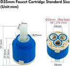 35mm Faucet Cartridge, CUPC Certified, Single Handle Kitchen Basin Shower Faucet Parts, Bathroom Ceramic Faucet Valve, Replaces Glacier Bay OEM models 169-640, 704-612 & 704-615