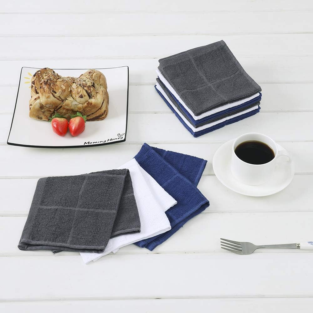 Glynniss Blue Dish Cloths Kitchen Highly Absorbent Navy Dish Rags 100% Cotton Dish Cloths for Washing Dishes, Cleaning (12pcs Blue)