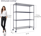 60"x24"x72" PRIME HEAVY DUTY Black 4-Tier Wire Shelving NSF 2400 LBS MAX Capacity Storage Rack for Commercial, School, Home, Garage, Warehouse, Industrial, and Hospital Uses (with Wheels)