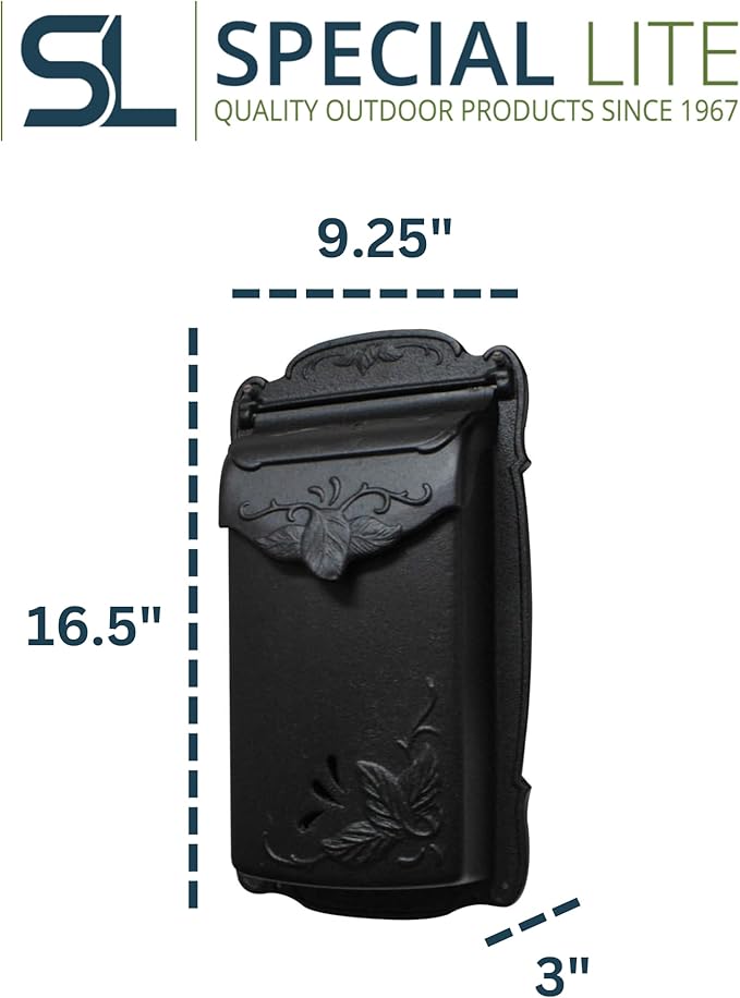 Special Lite Floral Vertical Wall Mount Mailbox - Black Cast Aluminum Mailbox for Wall Mount - SVF-1001-BLK