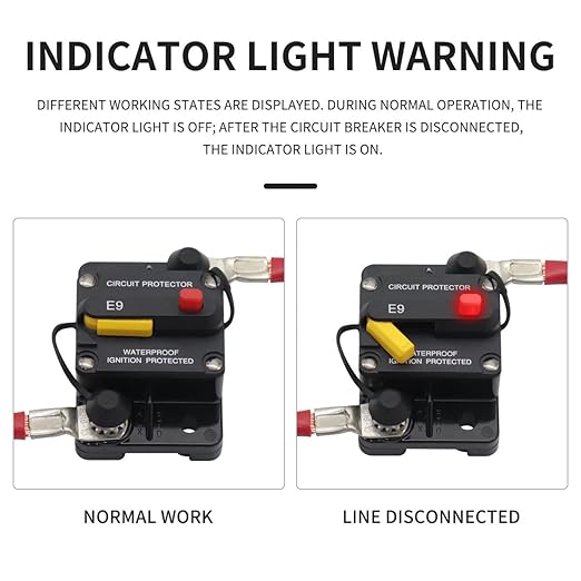 E9 250 Amp Circuit Breaker 12V - 48V DC with Manual Reset | UL Certified Waterproof IP67 | Surface Mount Switch Button with LED Indication 250A 3/8" Studs