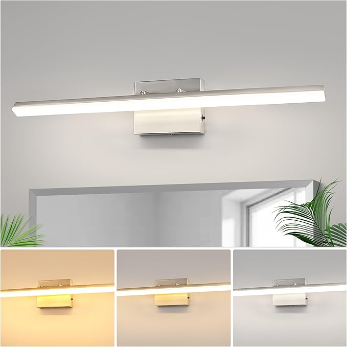L LOHAS LED 31.5-Inch Bathroom Vanity Light Bar Over Mirror, Brushed Nickel Modern Bathroom Light Fixtures, 3CCT Adjustable LED Vanity Lights for Living Room Wall