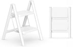 GameGem 2 Step Ladder Portable Folding Step Stool with Anti-Slip Pedal, Lightweight Stepladder Multi-Use for Home and Kitchen, Saving Space, White, 300lbs