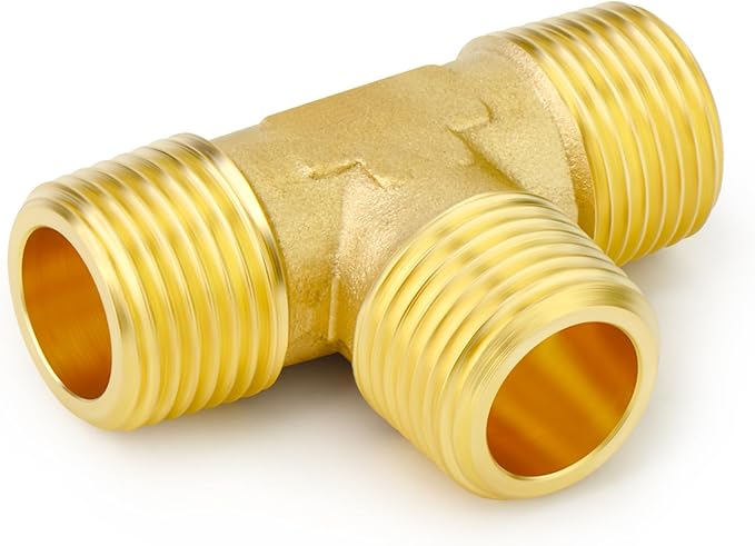 GASHER 5PCS Brass Male Tee Pipe Fitting T Adapter, 3 Way Brass Fitting 1/8" x 1/8" x 1/8" NPT T Fitting