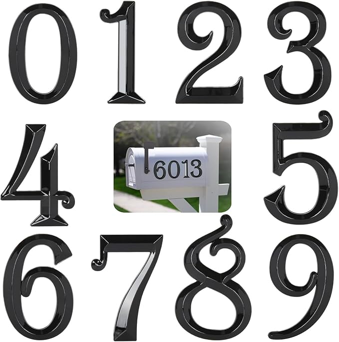10Pcs Mailbox Numbers for outside 0-9, 2.75 inch 3D Self Adhesive Street Address House Door Numbers Signs for Apartment,Office,Cars,Mailboxes (Black)