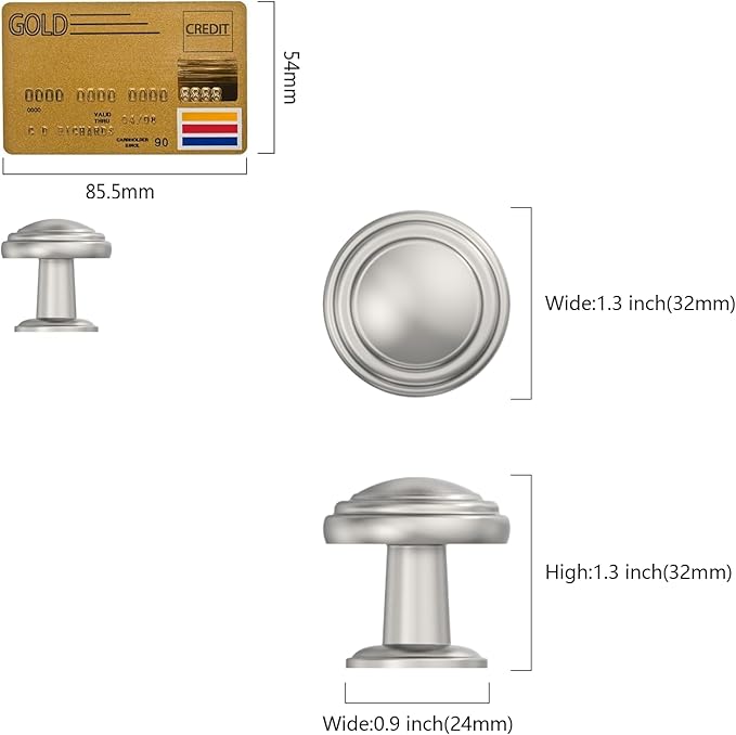 Amerdeco 10 Pack Brushed Satin Nickel Cabinet Knobs Single Hole Cabinet Pulls 1 Inch Drawer Knobs for Bathroom Cabinets ZH0086